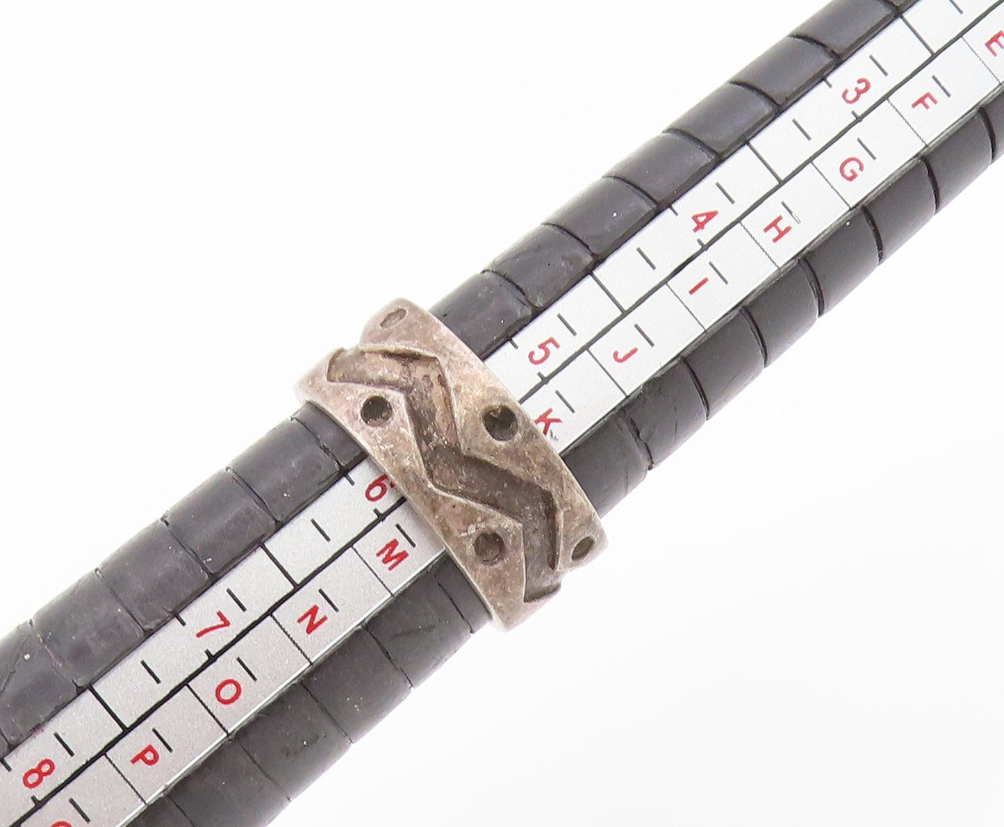 925 Sterling Silver Vintage Ring Carved Tribal Pattern Wide Band Sz 6 RG34395