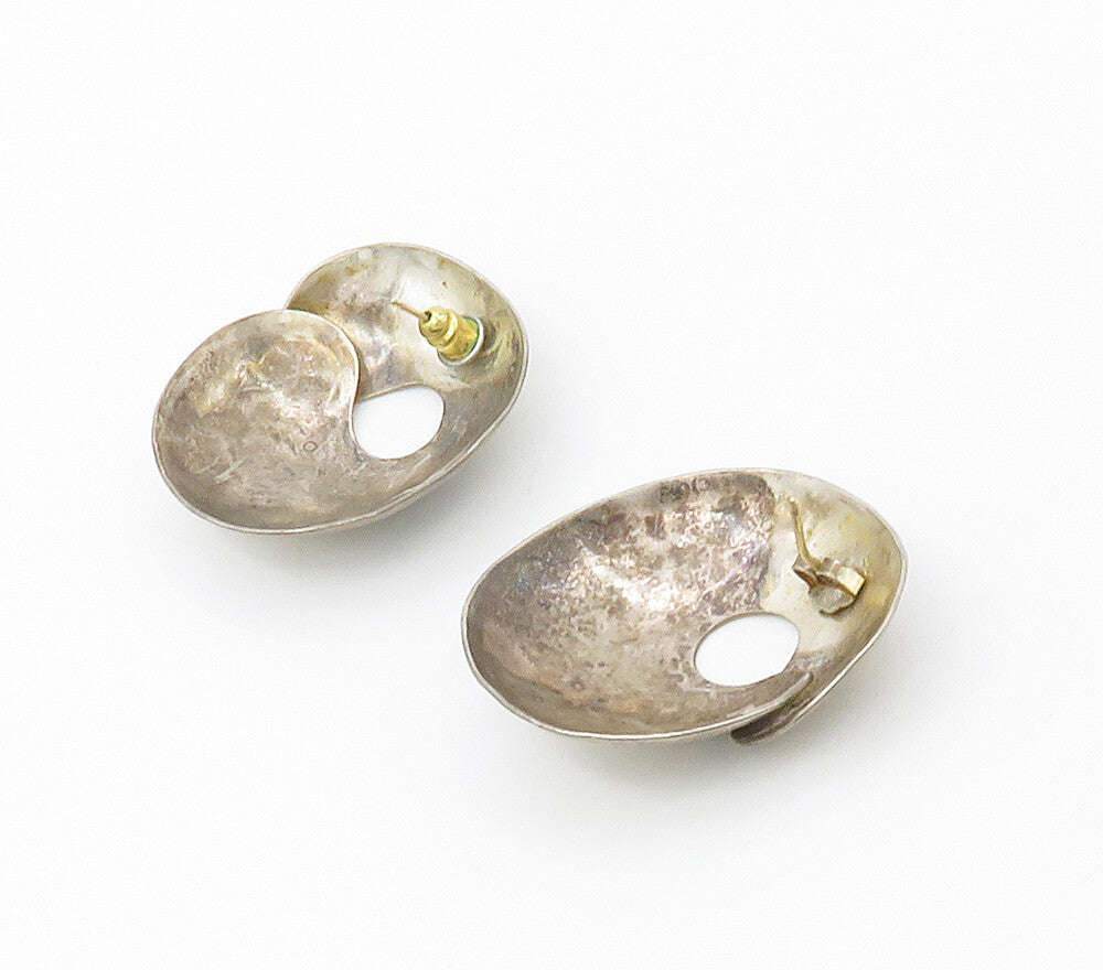 925 Sterling Silver & 14K GOLD Vintage Hammered Dome Drop Earrings EG8522