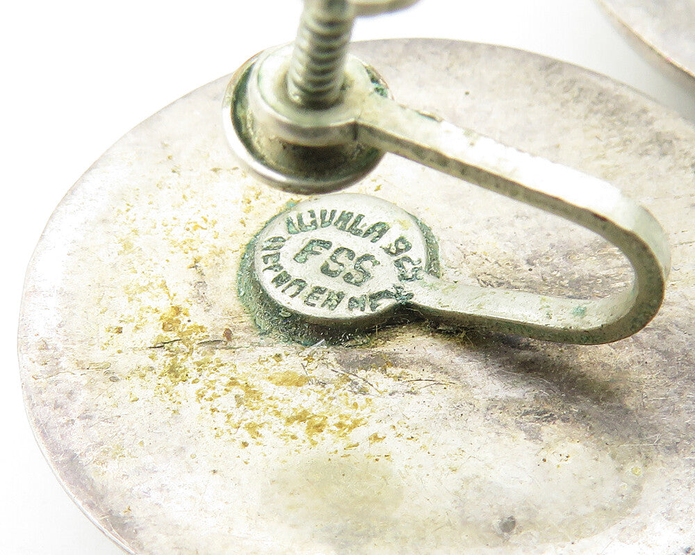 FSS MEXICO 925 Sterling Silver Vintage Round Dome Non Pierce Earrings EG5661