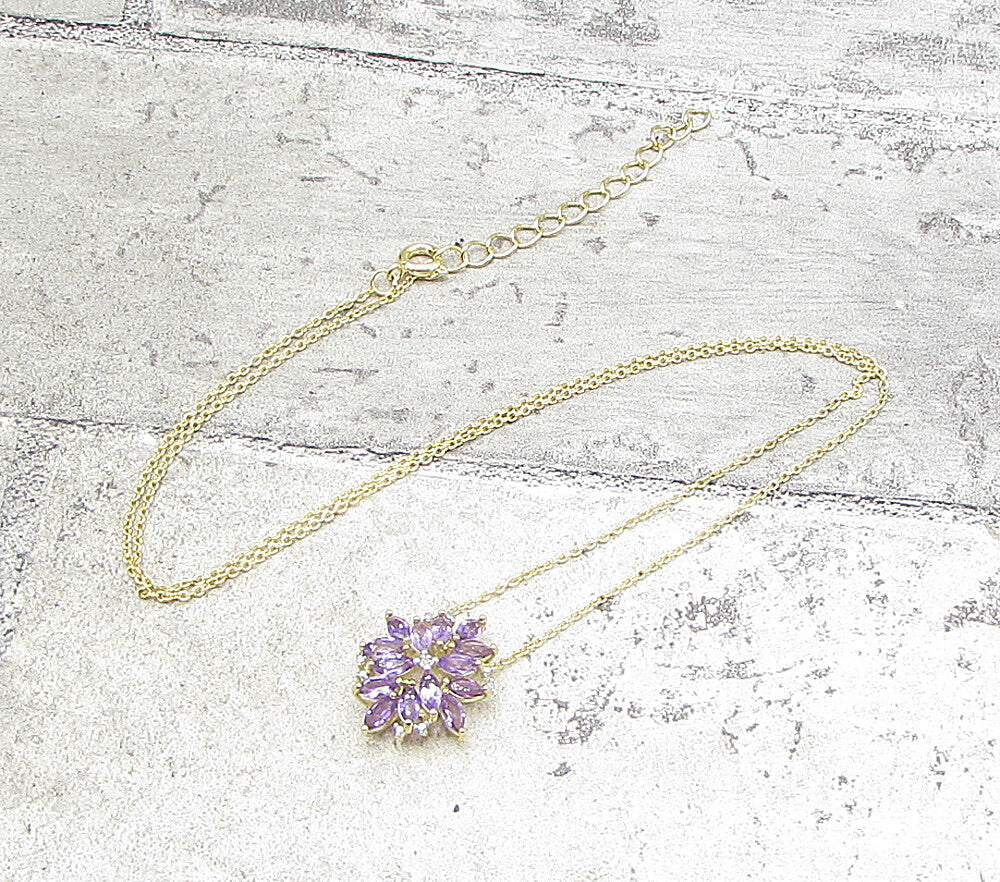 Gold Over 925 Silver Amethyst & Genuine Diamond Pendant & Chain PT1347