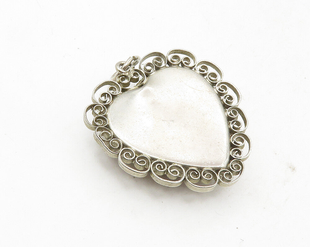 925 Sterling Silver Vintage Cabochon Agate Love Heart Swirl Pendant PT7282
