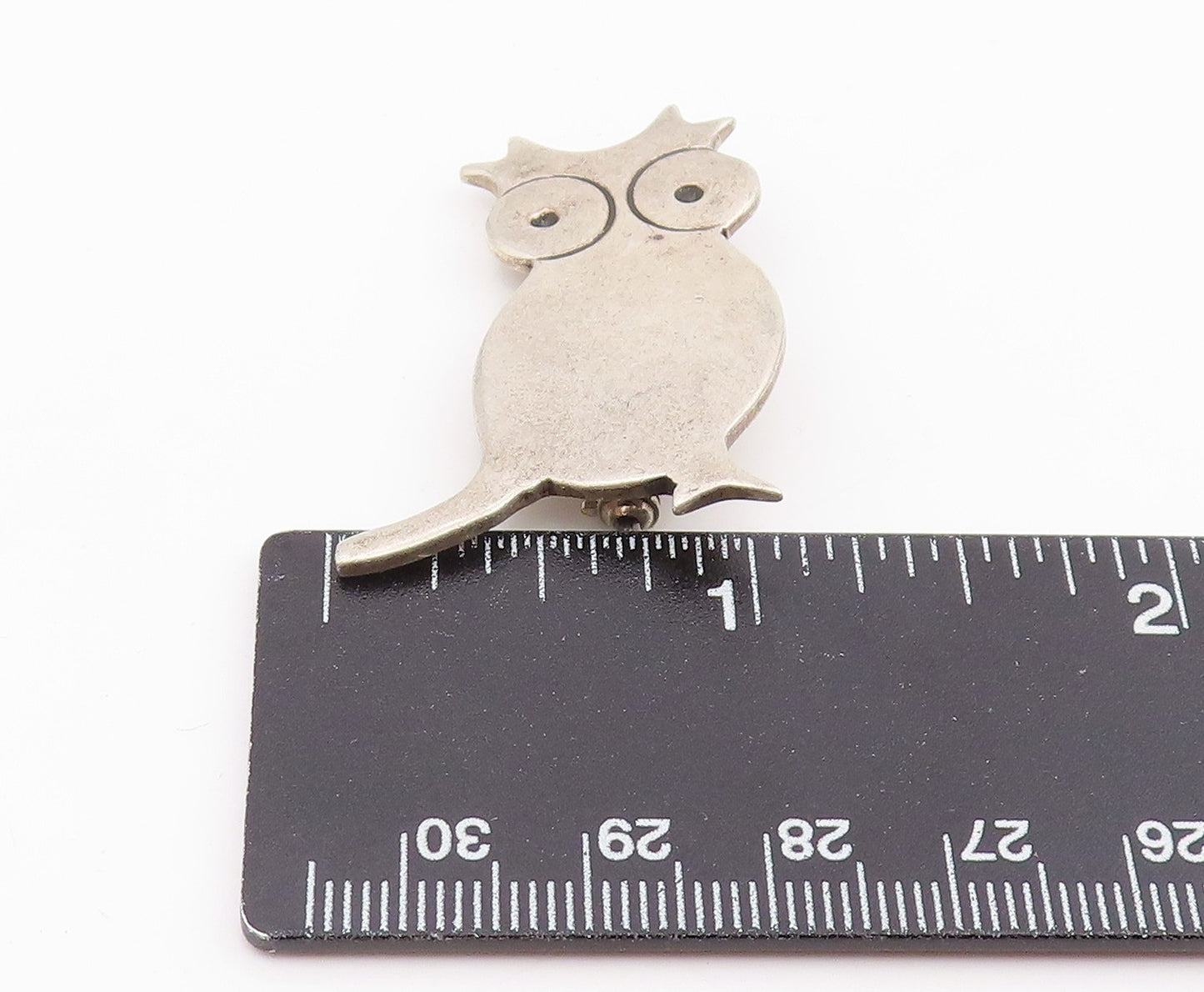 MEXICO 925 Sterling Silver Vintage Shiny Smooth Owl Brooch Pin BP8253