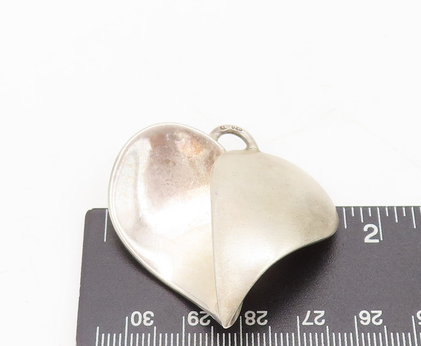 925 Sterling Silver Vintage Pendant Designer Split Solid Swirl Heart PT22597