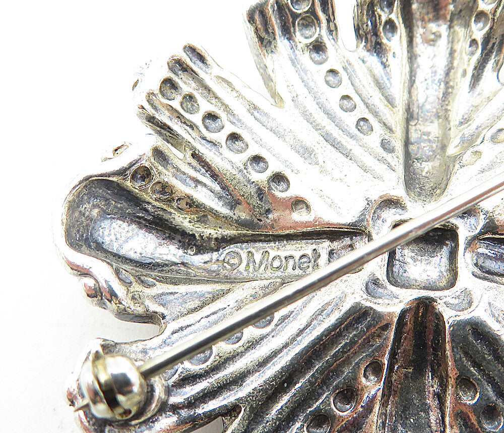 MONET 925 Sterling Silver Vintage Shiny Round Floral Design Brooch Pin BP3060