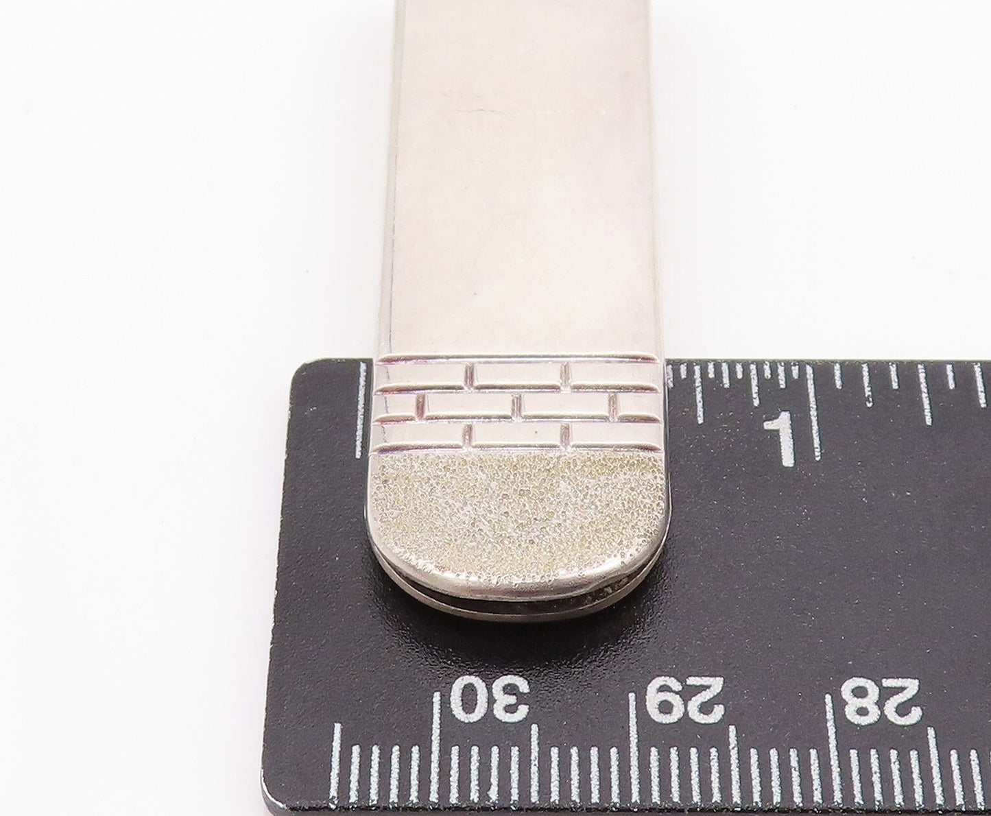 925 Sterling Silver Vintage Money Clip Solid Brick Wall Carved TR3868