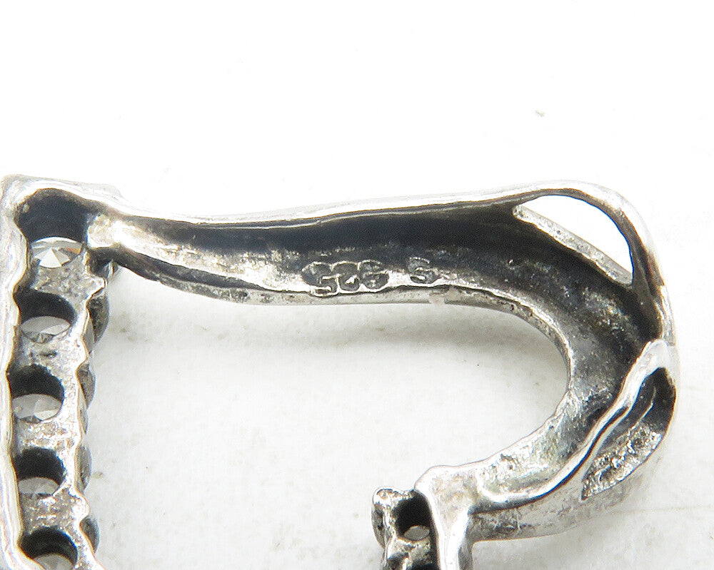 925 Sterling Silver Vintage Cubic Zirconia Open Love Heart Pendant PT9564
