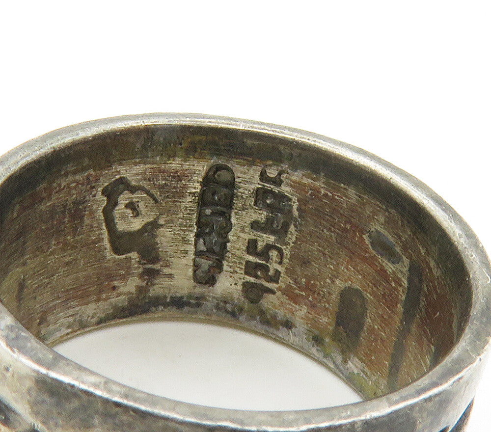 MEXICO 925 Sterling Silver Vintage Greek Key Chiseled Band Ring Sz 6 RG15177