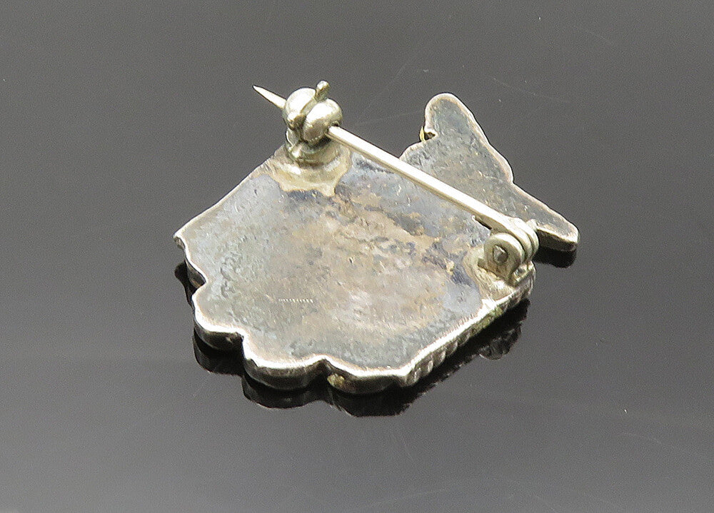 ZUNI NAVAJO 925 Silver Vintage Mother Of Pearl Multi Stone Brooch Pin BP7924
