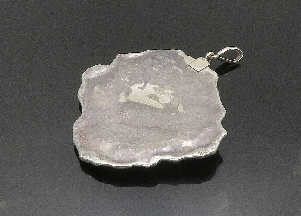 925 Sterling Silver Vintage Turquoise Shiny Sculpted Pendant PT16256