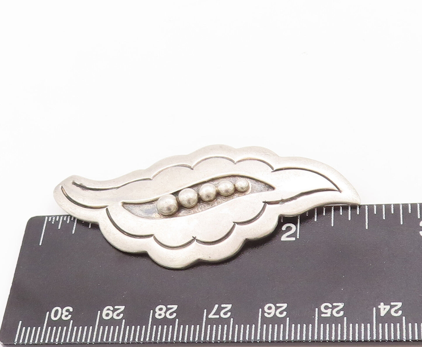 925 Sterling Silver Vintage Brooch Pin MEXICO Beaded Cloudy Leaf Design BP11058