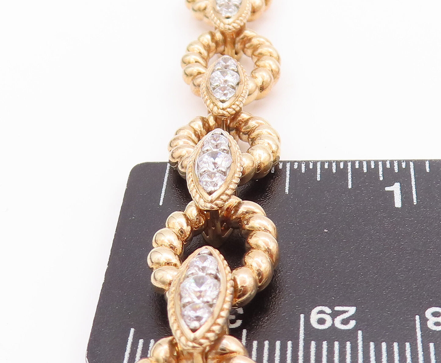 925 Sterling Silver Vintage Bracelet Gold Plated Rope Rings Carved CZ BT10504
