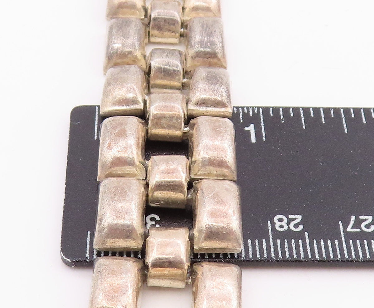 925 Sterling Silver Vintage Bracelet MEXICO Modernist Wide Panel Link BT11614