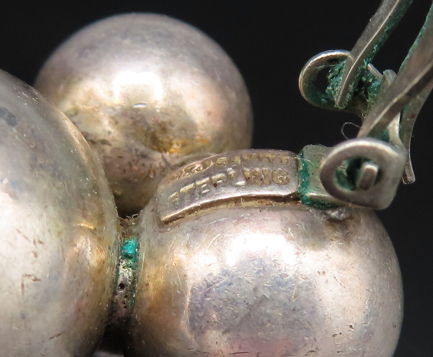 M&J SAVITT 925 Silver Vintage Triple Bead Ball Non Pierced Earrings EG11935