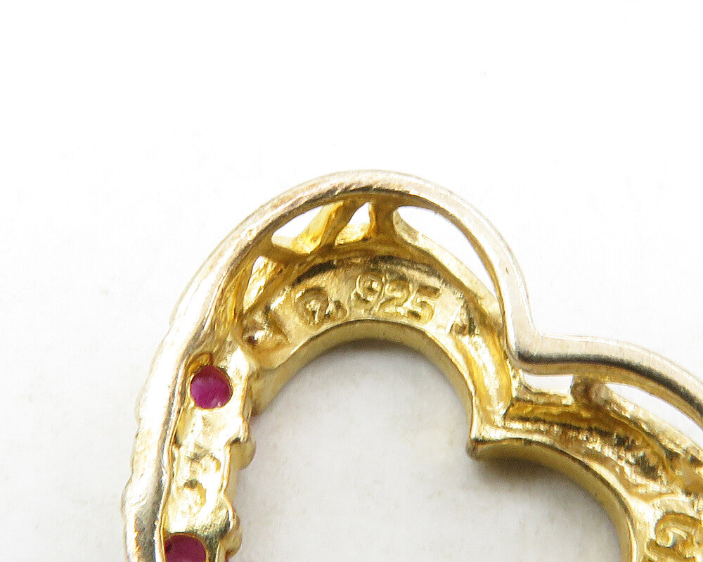 ROSS SIMON 925 Silver Vintage Genuine Diamond & Ruby Heart Pendant PT10220
