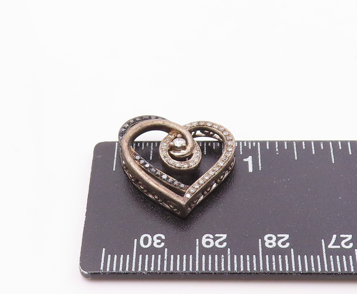 925 Sterling Silver Vintage Genuine Diamonds Open Love Heart Pendant PT19407