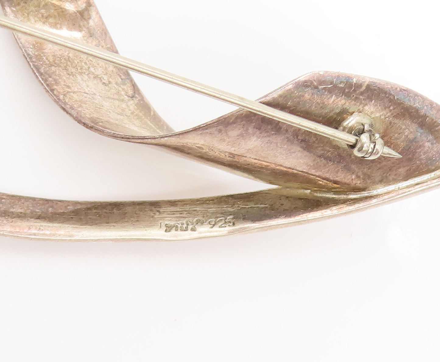 ZINA 925 Sterling Silver Vintage Designer Swirled Ribbon Brooch Pin BP10318