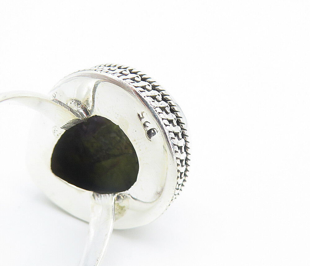925 Sterling Silver Cabochon Cut Tear Drop Jasper Cocktail Ring Sz 9 RG8188