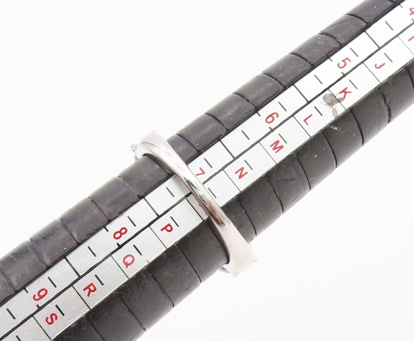 925 Sterling Silver Vintage Ring Ribbed Turquoise Statement Band Sz 7 RG34190