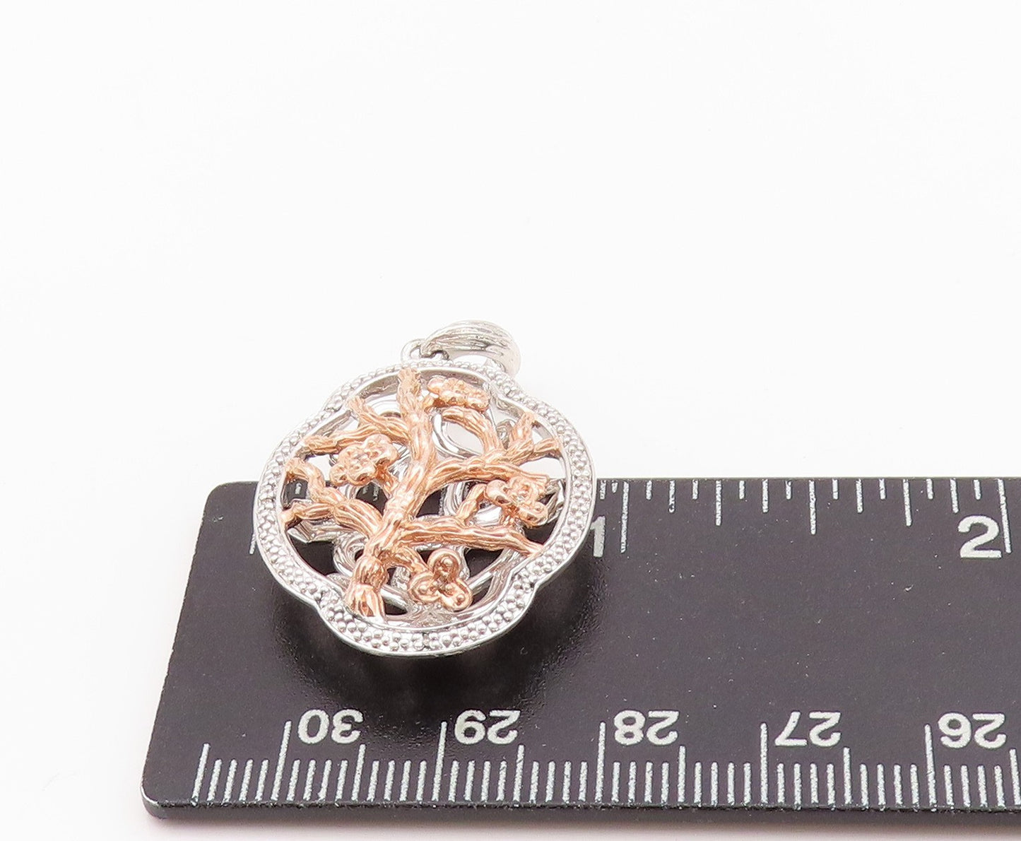 925 Sterling Silver Vintage Pendant Rose Gold Plated CZ Brutalist Cut PT24290