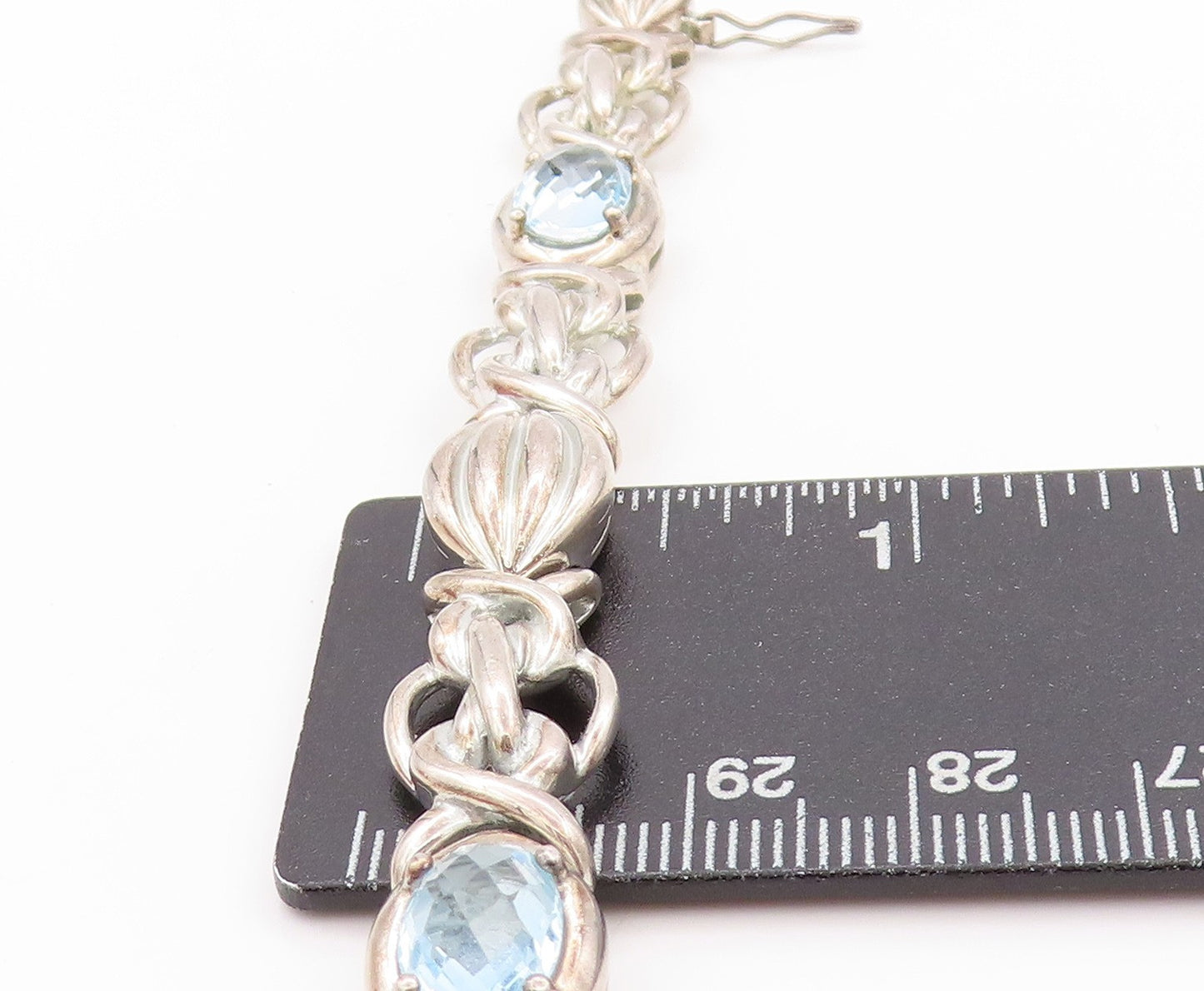 925 Sterling Silver Vintage Bracelet Oval Topaz Knotted Links Cutout BT11199