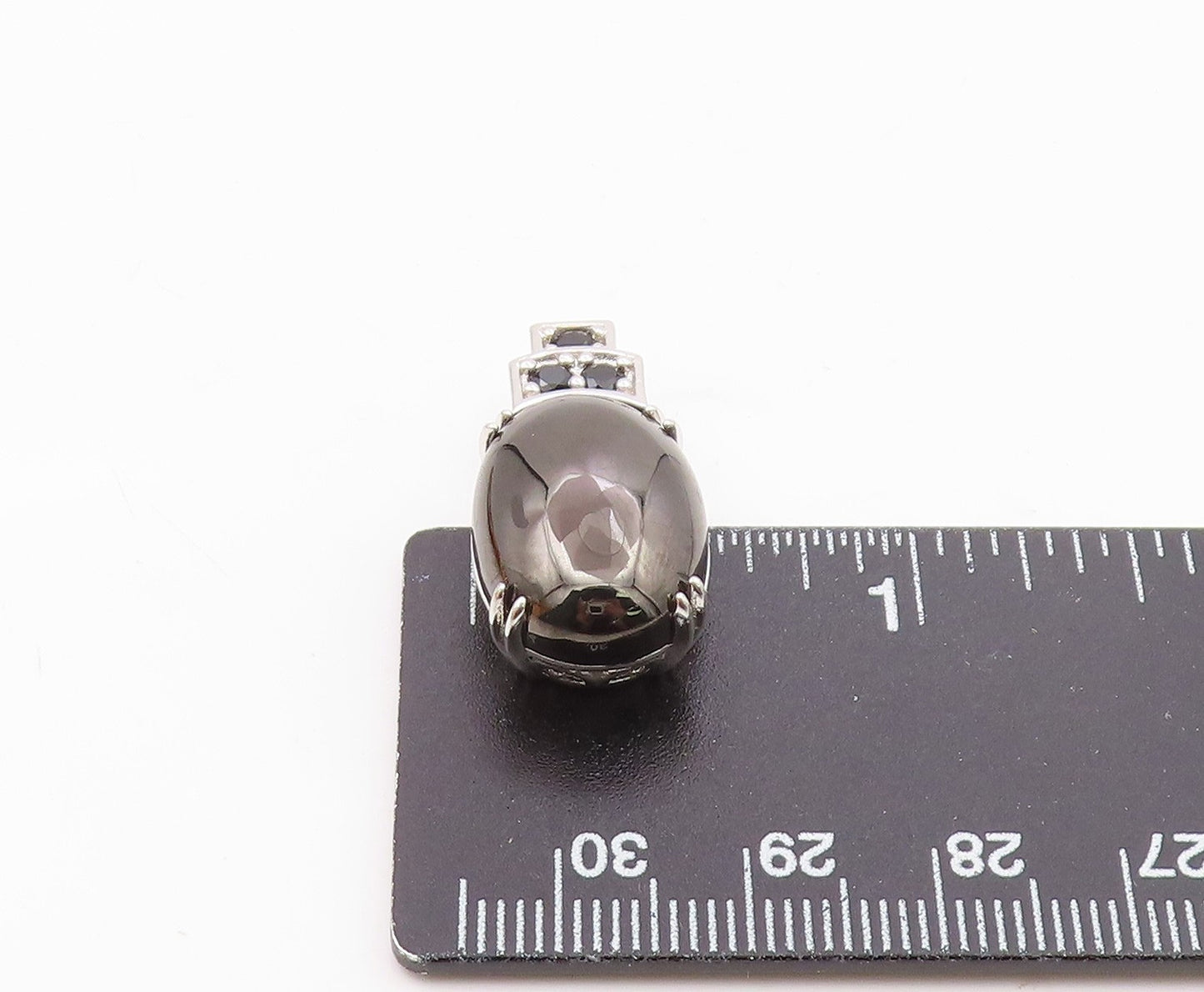 925 Sterling Silver Vintage Cabochon Hematite Pretzel Swirl Pendant PT15841