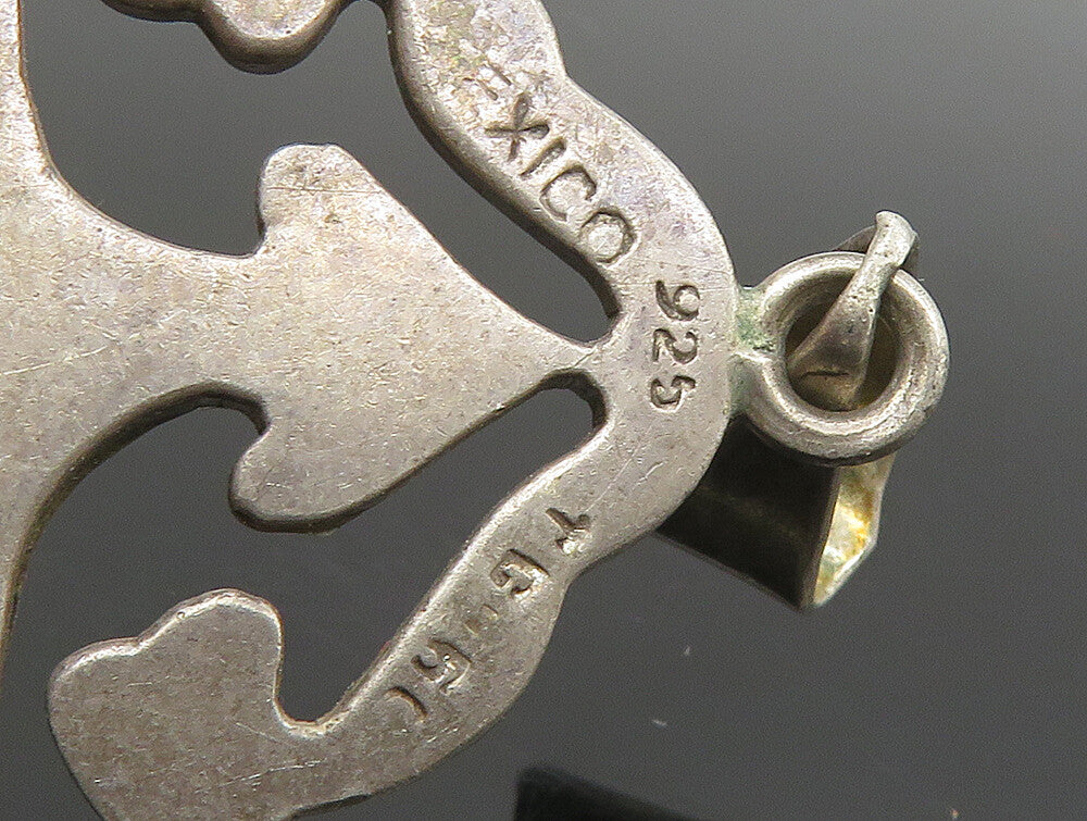 MEXICO 925 Sterling Silver Vintage Red Stone Dark Tone Key Pendant PT19831