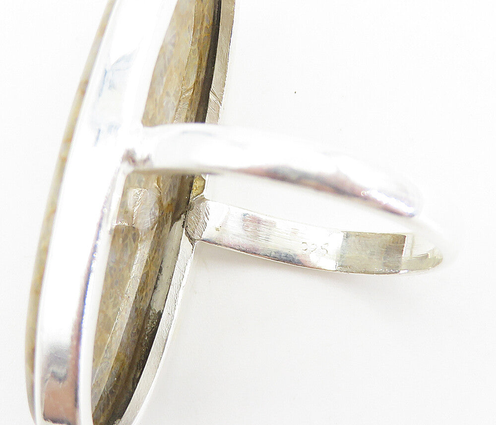 925 Sterling Silver Brown Jasper Shiny Oblong Cocktail Ring Sz 10.5 RG8420