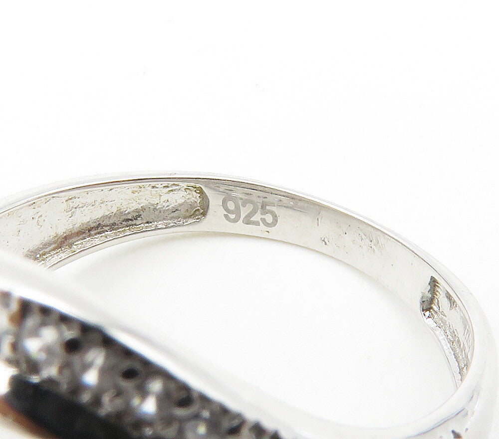 925 Sterling Silver Shiny White Topaz Cutout Design Band Ring Sz 7 RG15509