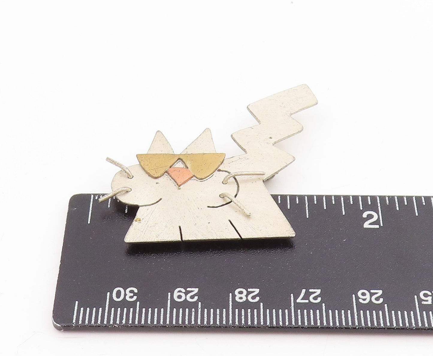 925 Sterling Silver Vintage Brooch Pin Modernist Kitten With Glasses BP12240