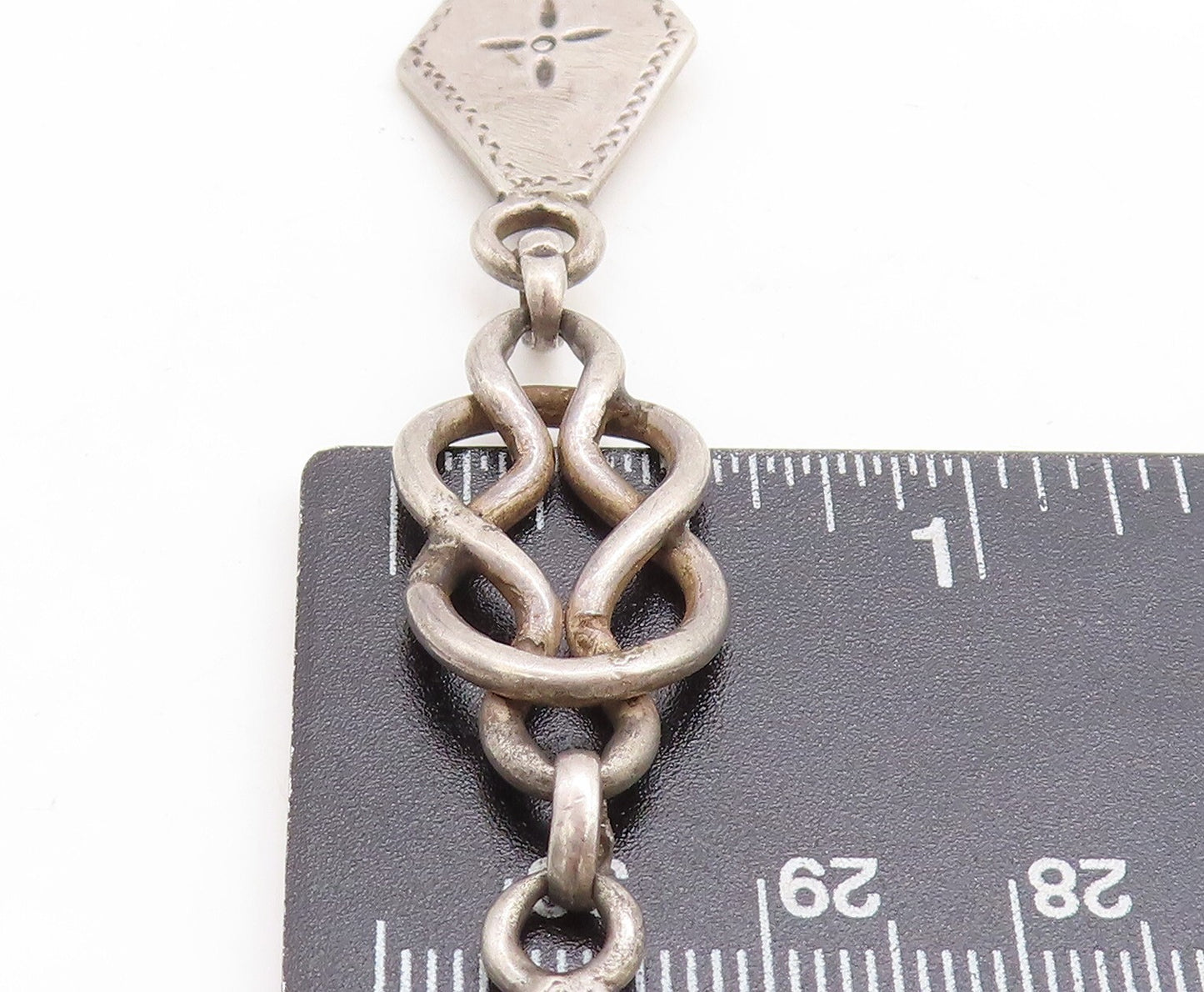 925 Sterling Silver Vintage Floral Diamond Shape Link Chain Necklace NE1675