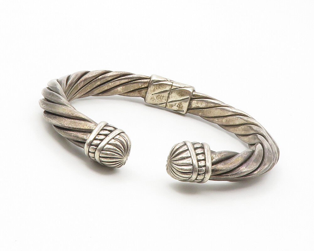 925 Sterling Silver Vintage Dark Tone Fluted Ends Twist Cuff Bracelet BT5504