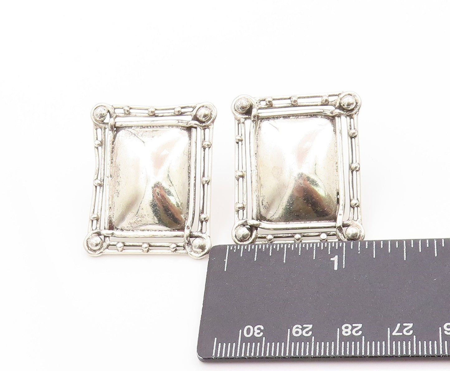 925 Sterling Silver Vintage Earrings PAT AREIAS Brutalist Domed Framed EG13569