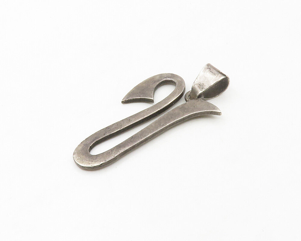 MEXICO 925 Sterling Silver Vintage Oxidized Smooth U Initial Pendant PT13643