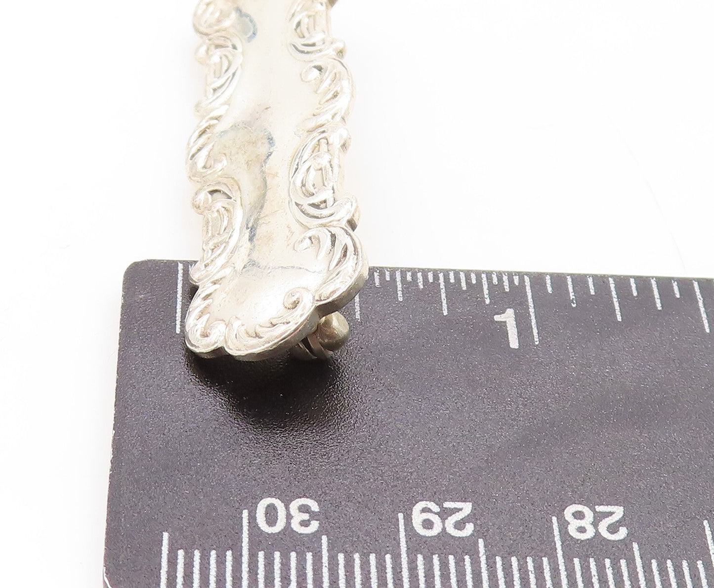 925 Sterling Silver Vintage Brooch Pin Designer Swirly Carved Frame BP11336