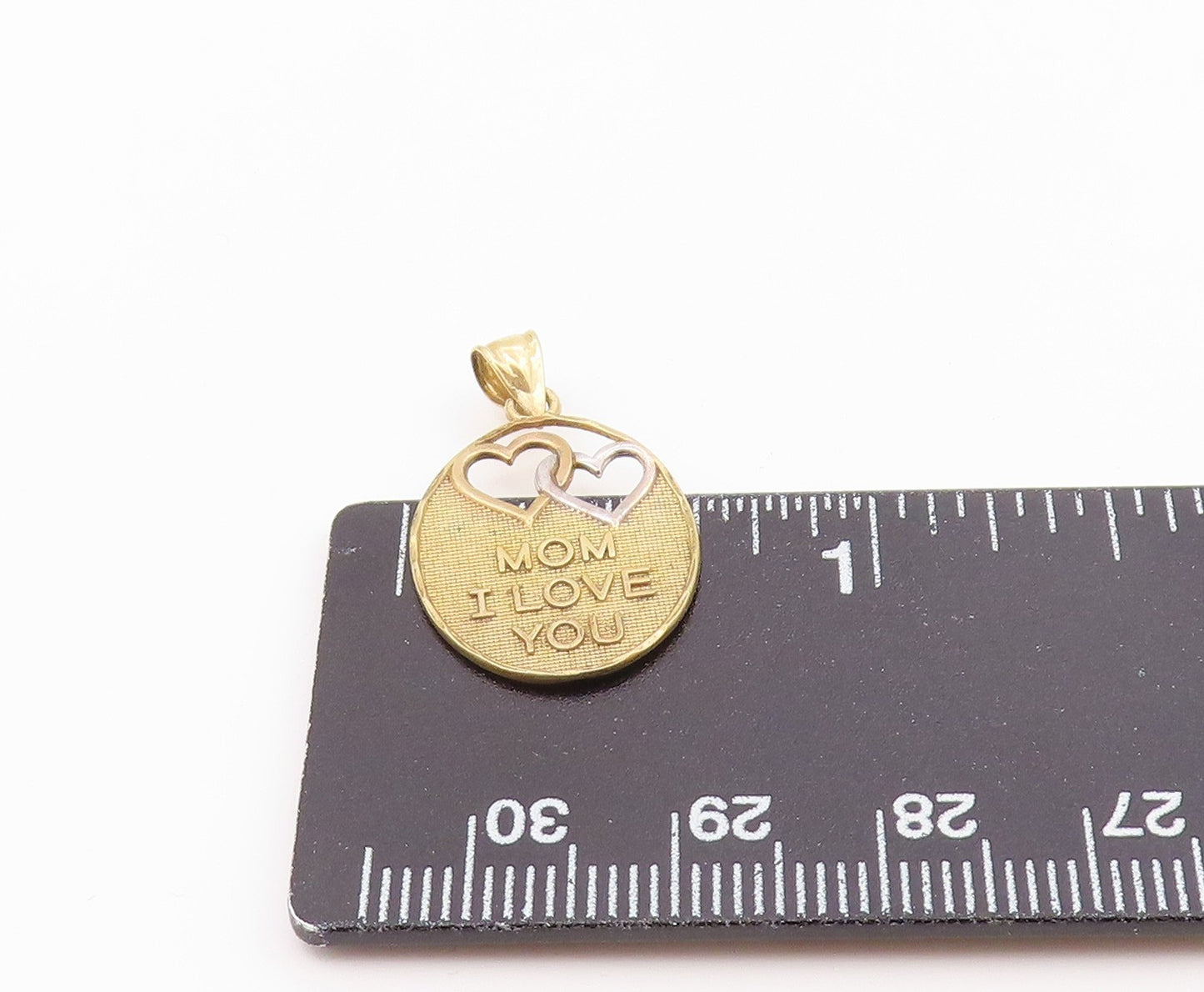 925 Sterling Silver Vintage Mom I Love You Two Tone Hearts Pendant PT16307