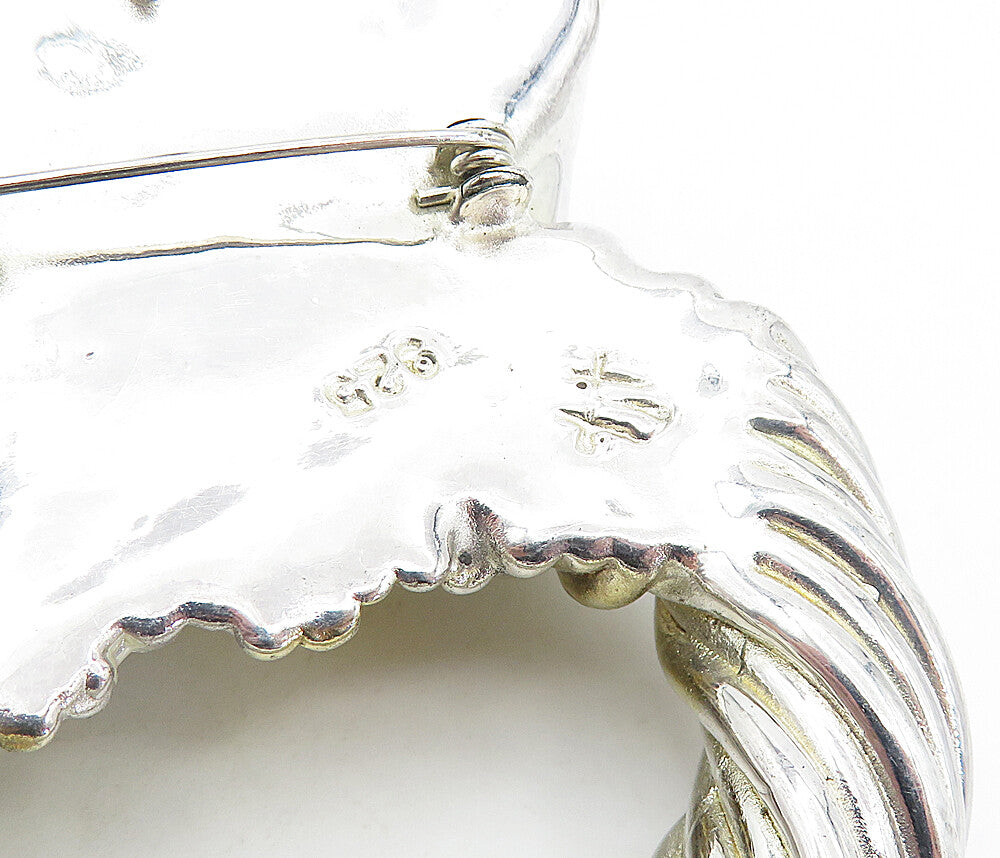 ISRAEL 925 Sterling Silver Vintage Two Tone Fluted Design Brooch Pin BP2487