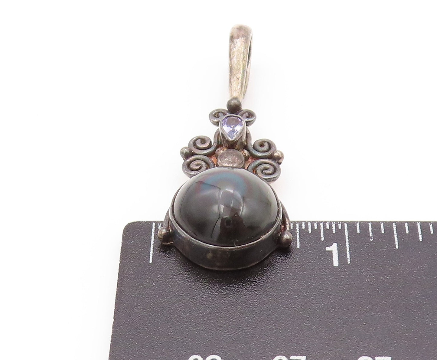 925 Sterling Silver Vintage Pendant SAJEN Antique Onyx & Amethyst PT23946
