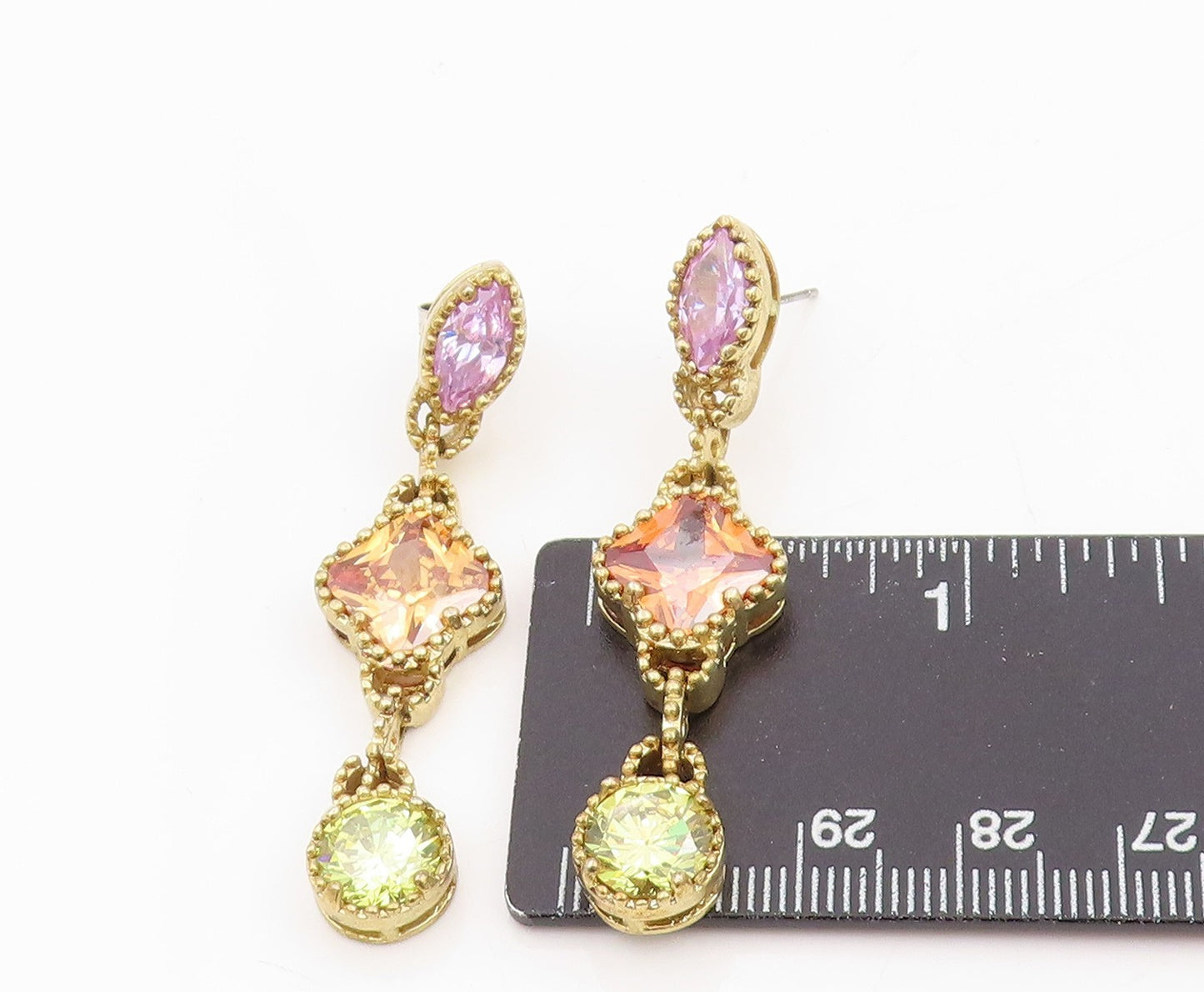 925 Sterling Silver Vintage Earrings Gold Plated Multi Gemstone Dangles EG13797