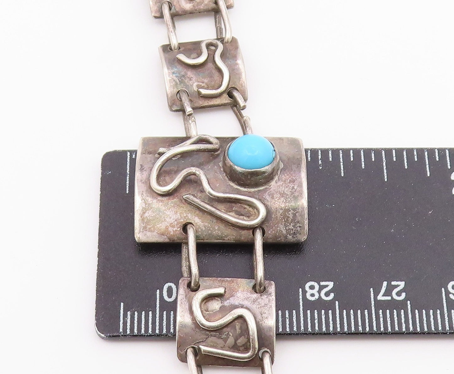 925 Sterling Silver Vintage Turquoise Swirl Spiral Chain Bracelet BT8929