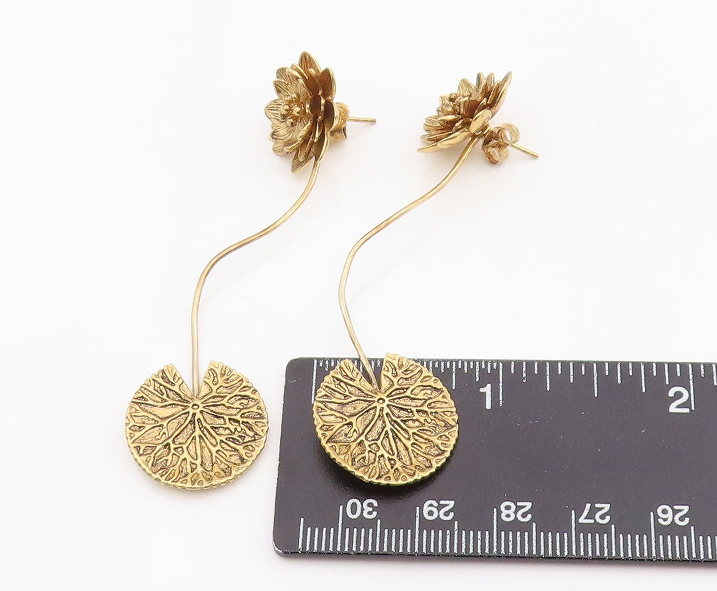 925 Sterling Silver Vintage Earrings Gold Plated Lotus Floral Drops EG13821