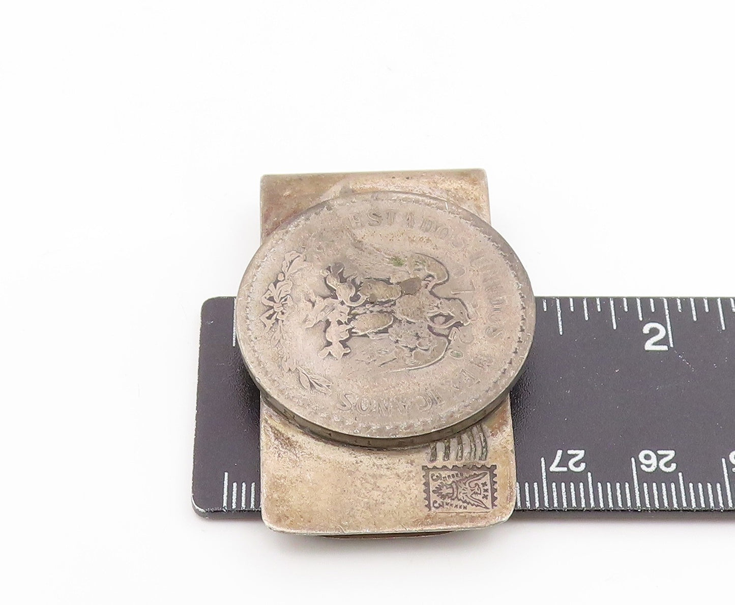 925 Sterling Silver Vintage Money Clip CHASE MEXICO Etched Eagle Coin TR4216