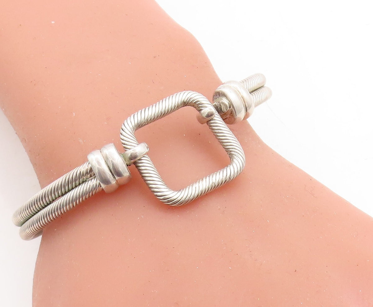 925 Sterling Silver Vintage Shiny Twist Loop Hook Bangle Bracelet BT1737