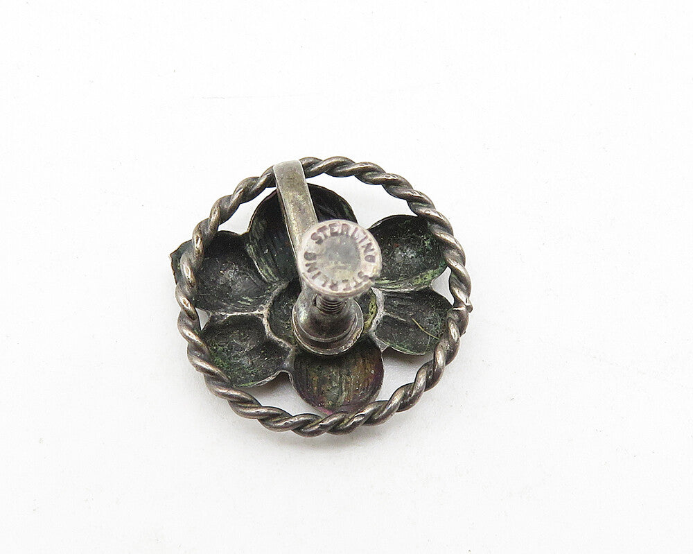 925 Sterling Silver Vintage Oxidized Flower Twist Non Pierce Earrings EG5803