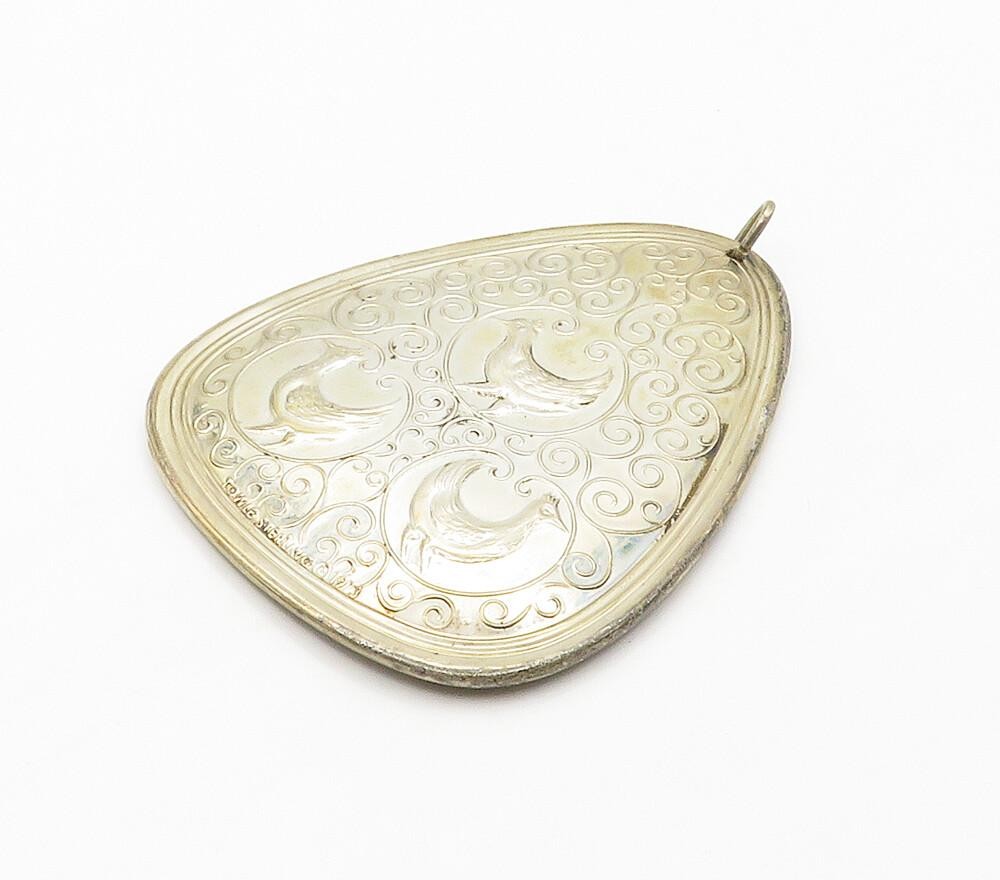 TOWLE 925 Sterling Silver Vintage Shiny Floral Hens Motif Pendant PT12585