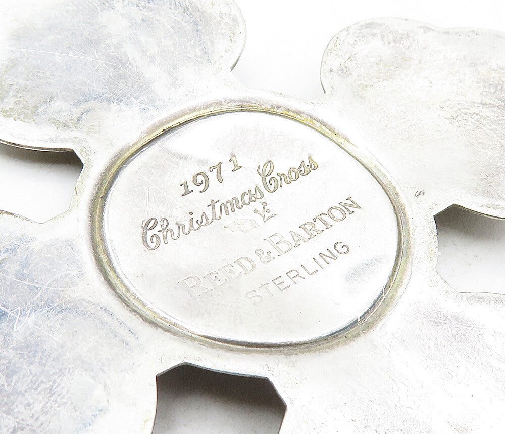 REED & BARTON 925 Silver Vintage Floral Christmas Cross Pendant PT6663