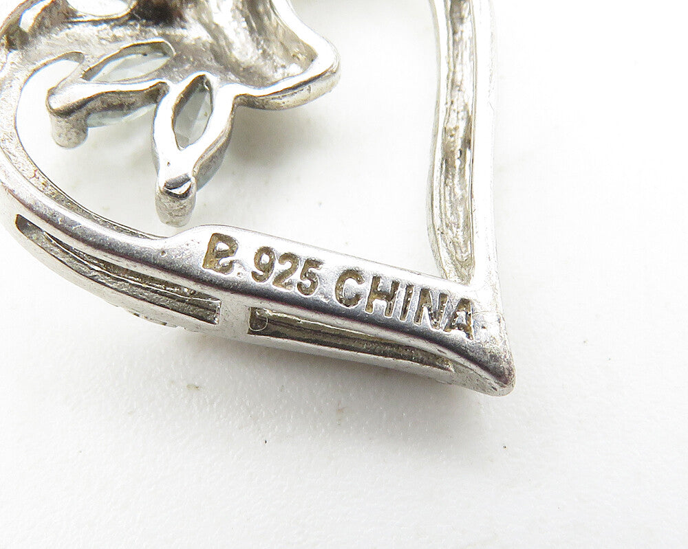 ROSS SIMON 925 Silver Genuine Diamond & Topaz Love Heart Pendant PT8120