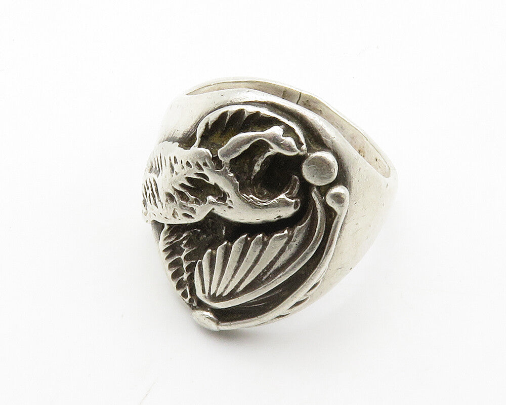 NAVAJO 925 Silver Vintage Antique Chiseled Eagle Band Ring Sz 10.5 RG14281