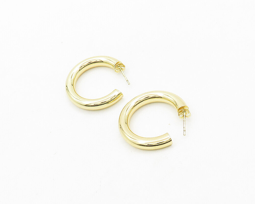 925 Sterling Silver Vintage Shiny Gold Plated Hollow JHoop Earrings EG9703