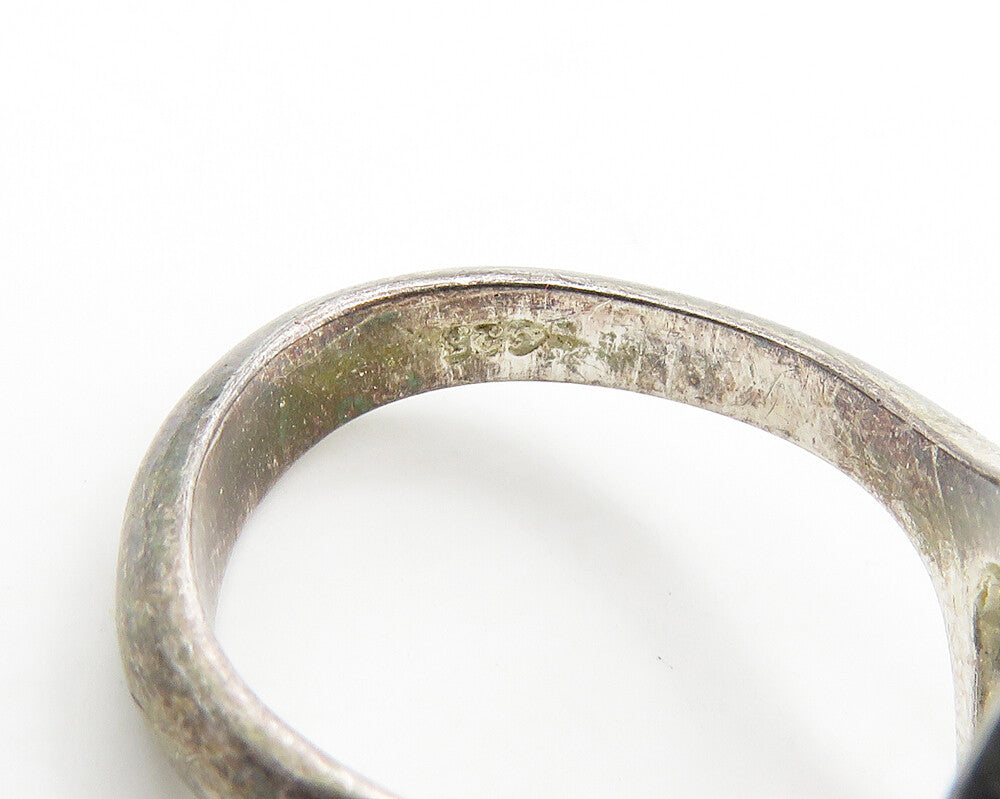 925 Sterling Silver Vintage Dark Tone Love Heart Band Ring Sz 4.5 RG19380