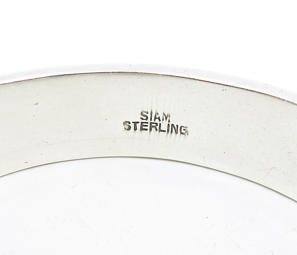 SIAM 925 Silver Vintage Black Enamel Niello Dancer Bangle Bracelet BT1536